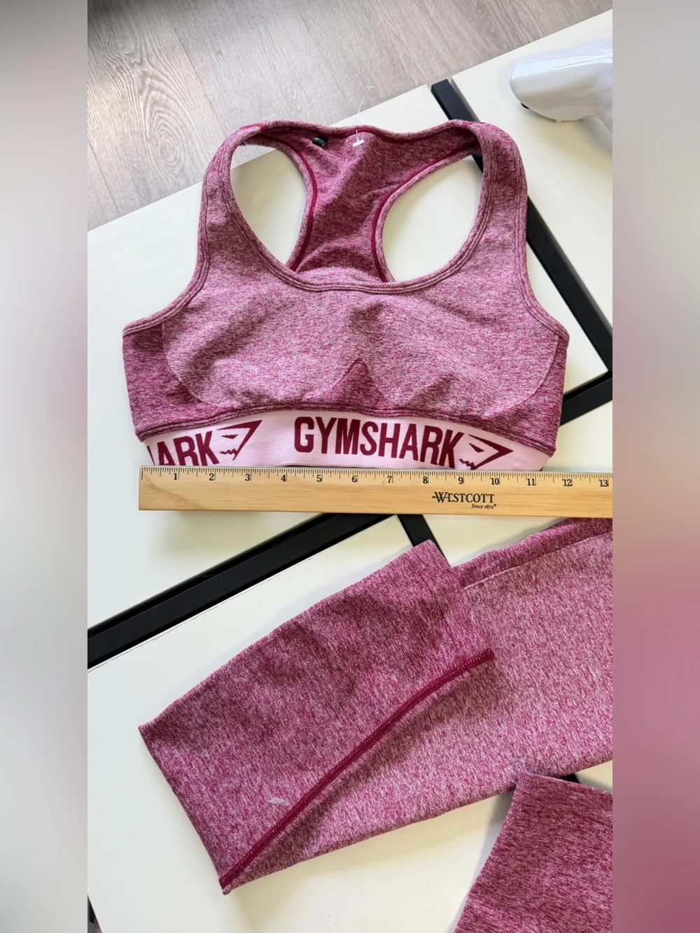 Gymshark Flex Heathered Maroon Sports Bra & Leggings Matching Set - Size Small